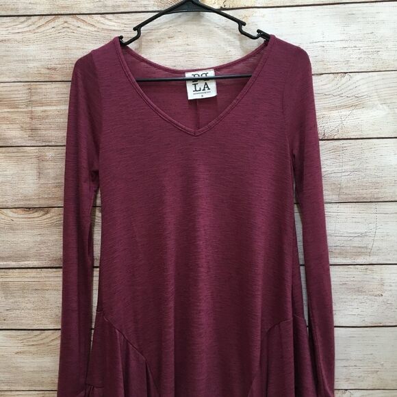 PPLA CLOTHING TUNIC/DRESS WITH HANDKERCHIEF HEM IN WINE - Picture 2 of 6